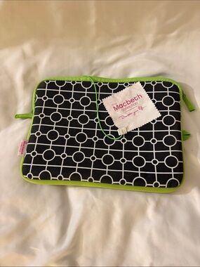 The Macbeth Collection Black & White Geometric Laptop Sleeve with Lime Trim